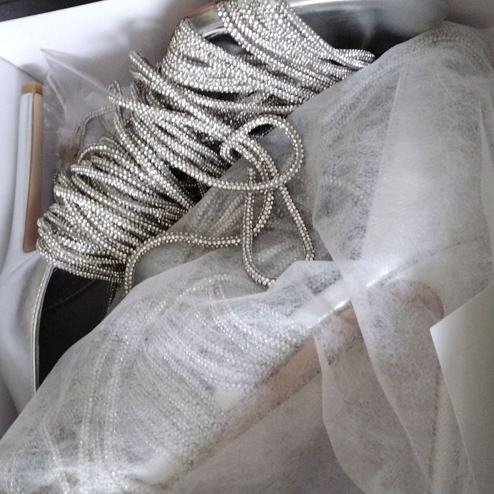 Silver Beaded Lace-Up Stiletto Sandals - Picture 2 of 3
